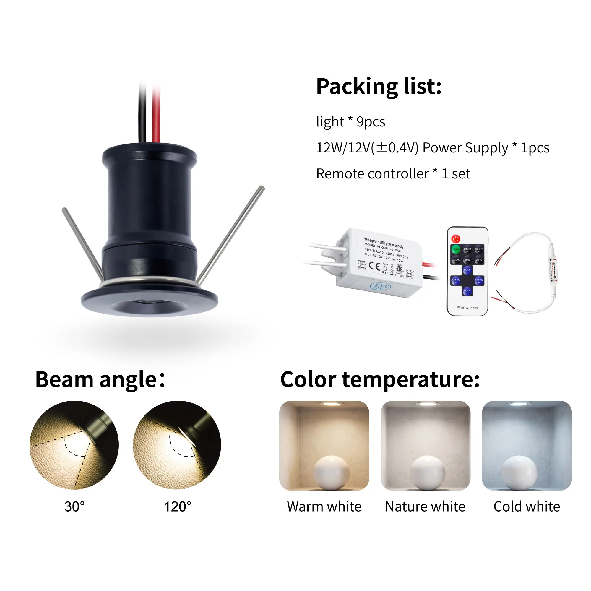 Mini LED Spotlight 12V Dimbare Kastlamp 1W Verzonken Plafond Downlight Showcase Display Spot Verlichting met Afstandsbediening