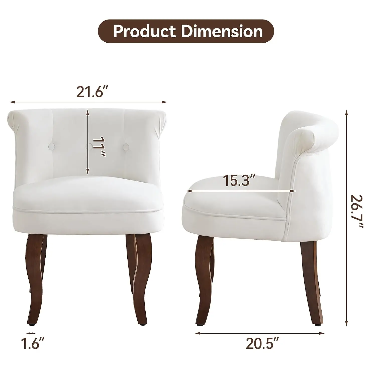 Velvet Vanity Chair Tufted Upholstered Stool Solid Wood Legs Mid Century Makeup Accent Bedroom Living Room White, Customized