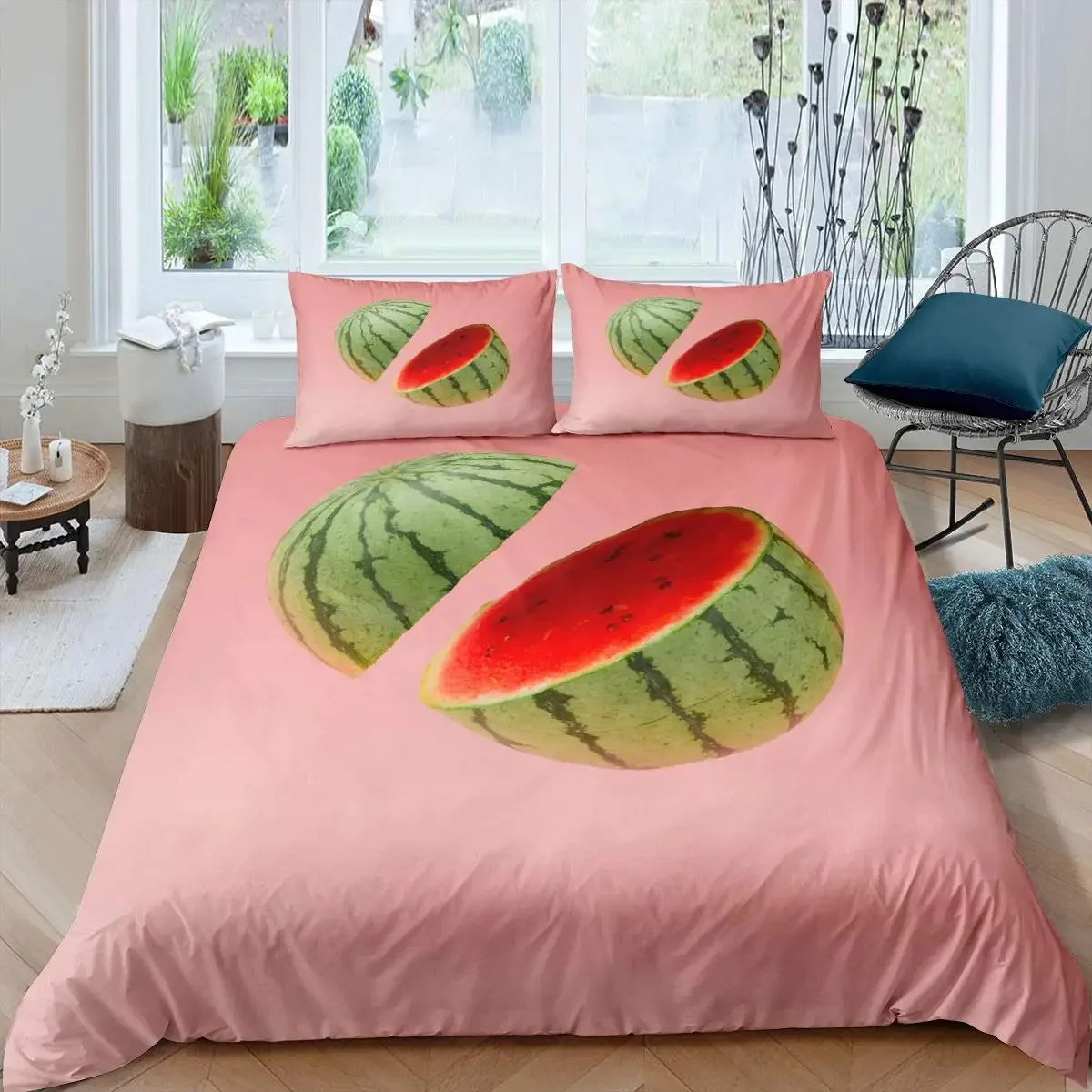 New 3D Print Watermelon Duvet Cover Summer Black and Green Stripes Fruit Bedding Set Girly Watercolor 2-3pcs Polyester Quilt Cov