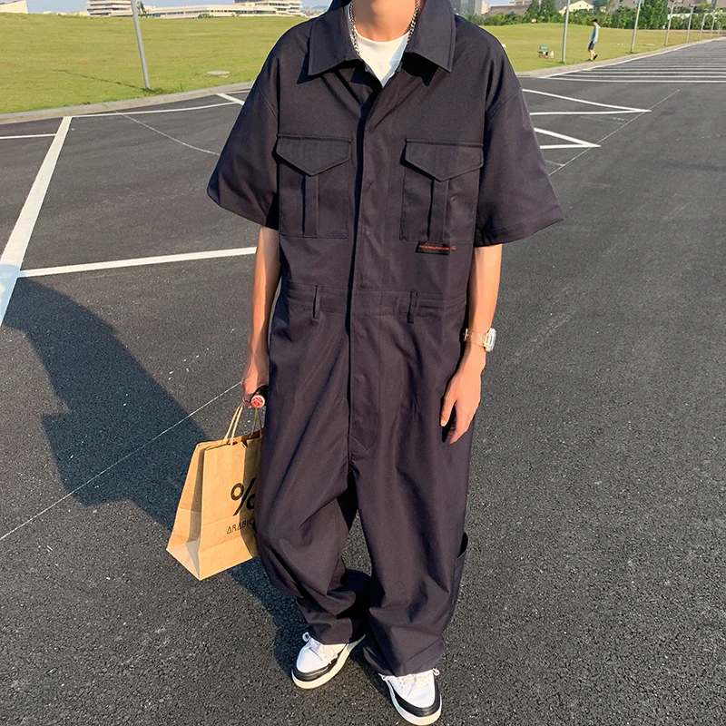 

Loose ex American Functional Sle Workwear ort Sve Overalls Set Street Faion Long Pants Straight Leg Casual Pants