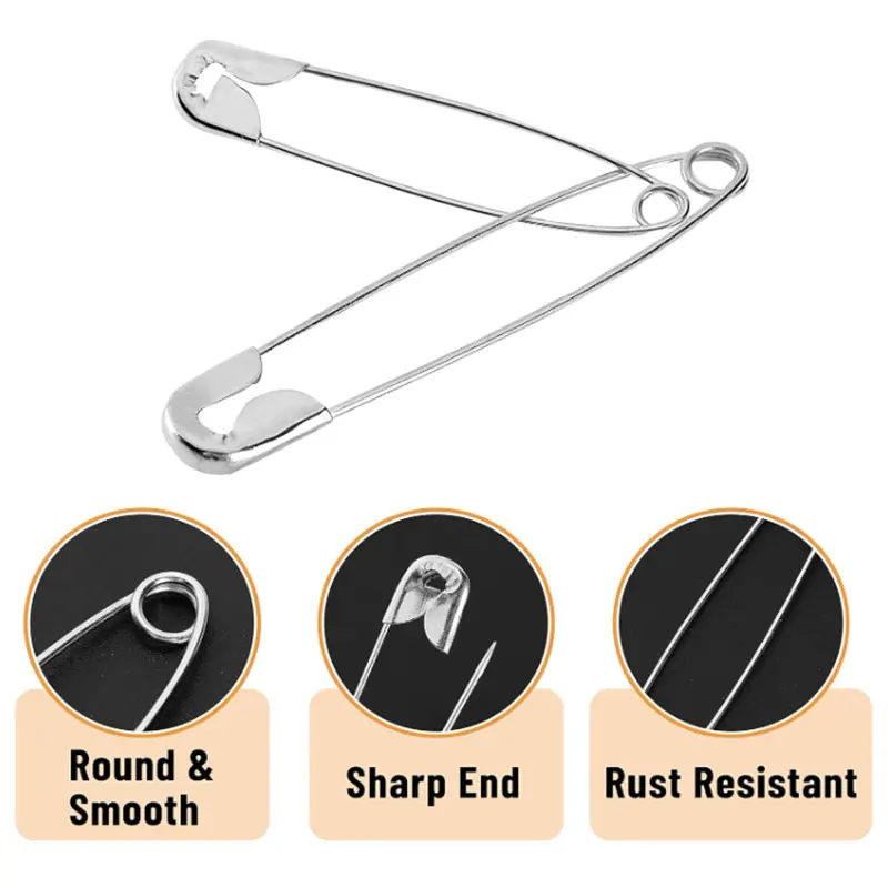 100 Stück silberne, rostbeständige, langlebige Sicherheitsnadeln, verschiedene Größen, 19 mm, 22 mm, 27 mm, 32 mm, 38 mm, 45 mm, 55 mm, für DIY-Handwerk, Nähzubehör – Detail 4