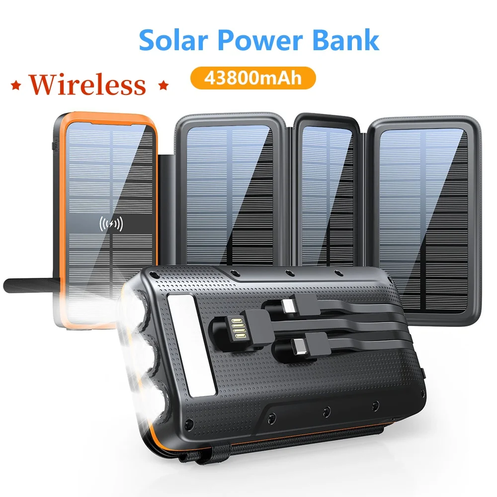 

40000mAh Wireless Charger Solar Power Bank 20W Fast Charging for iPhone Samsung Xiaomi