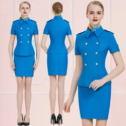 New Hot Sale Summer Women's High-End Professional Suits Fashion Hotel Front Desk Short-Sleeved Overalls Stewardess Uniform Skirt