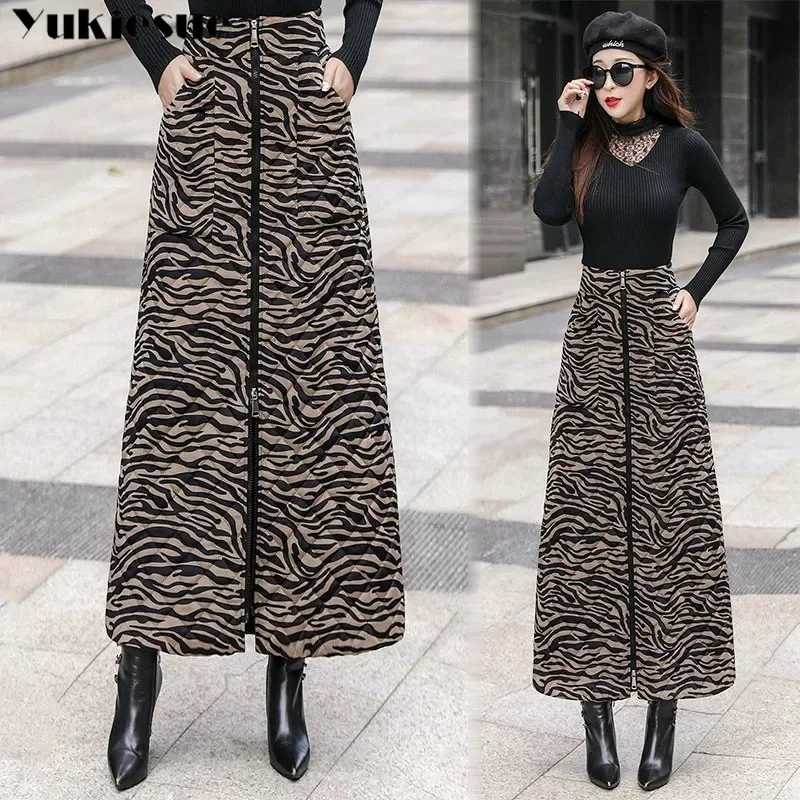 Casual Loose Long Woman Thick Warm Skirts Ladies A-Line 2025  Skirt Clothes Velvet Down Cotton Vintage High Waist Autumn Winter
