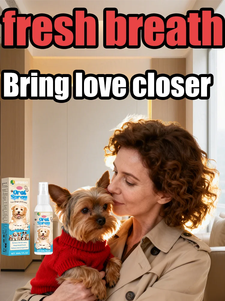 Pet oral fresh care spray dog cat bad breath killer natural ingredients double effect of protecting gums and cleaning teeth