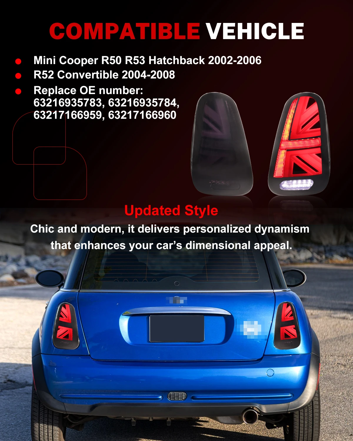 2Pcs Rear Union Jack Backup Reverse Light Tail Brake Light W/Animation LED For 2001-2006 Mini Cooper R50 R53 S 2004-2008 R52 S