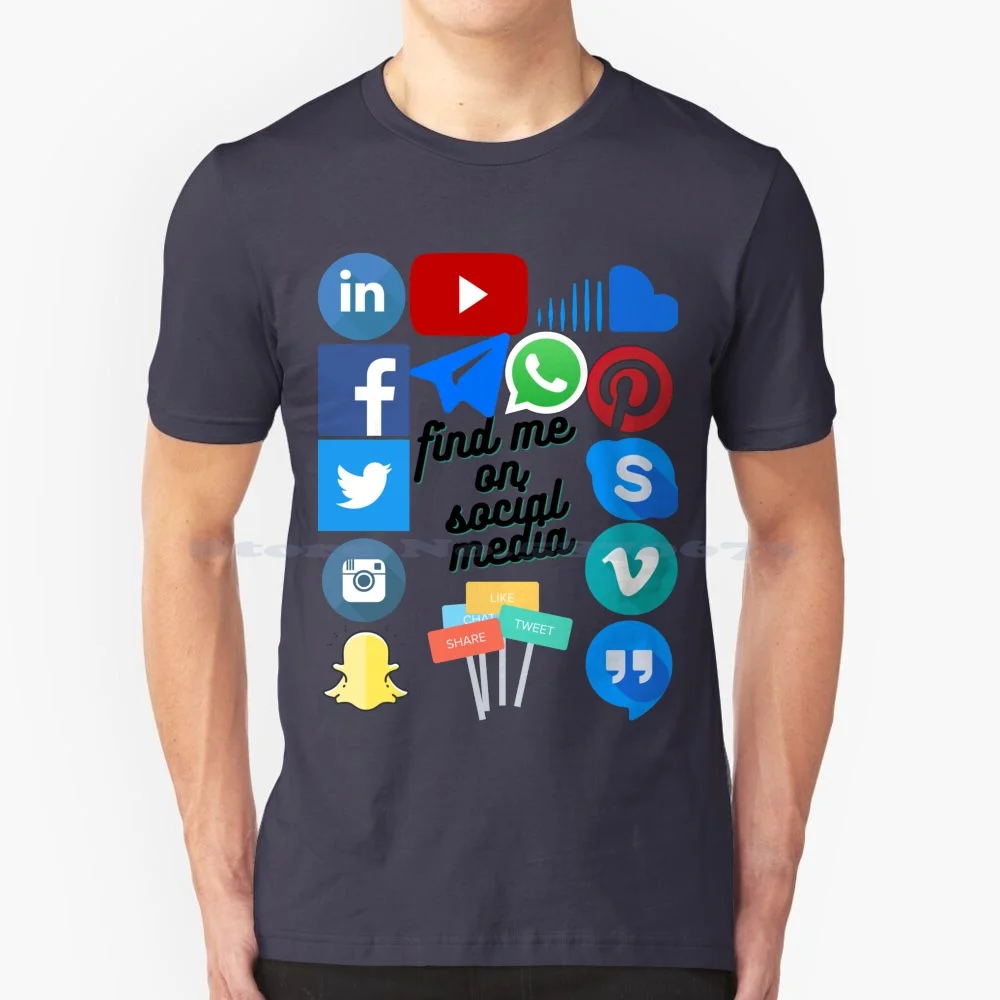 Social Media Icons T Shirt 100% Cotton Tee Youtube Facebook Whats App Instagram Linkedin Telegram Pinterest Skype