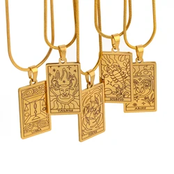 Zodiac Sign Necklace Stainless Steel 12 Constellations Pendant Necklace 18K Gold Color Plated Tarot Snake Bone Chain Necklaces