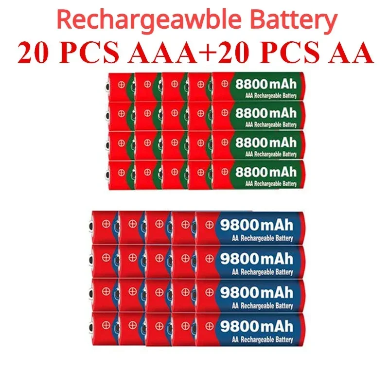 2022 Original 20PCS 1.5 V AAA 8800 mAh Rechargeable Battery AA 1.5V Alkaline Batteries 9800 mAh for Watch MP3 Toy Camera Battery