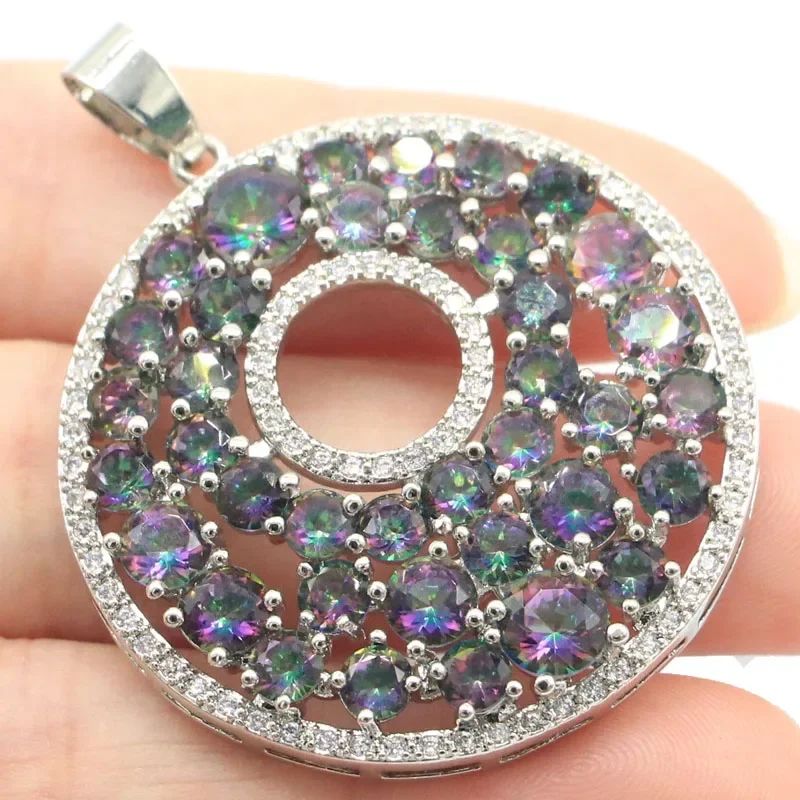 10.5g 925 SOLID STERLING ARGENTO PENDENTE Fuoco Arcobaleno Topazio mistico Rodolite Granato Citrino dorato Tormalina rosa CZ