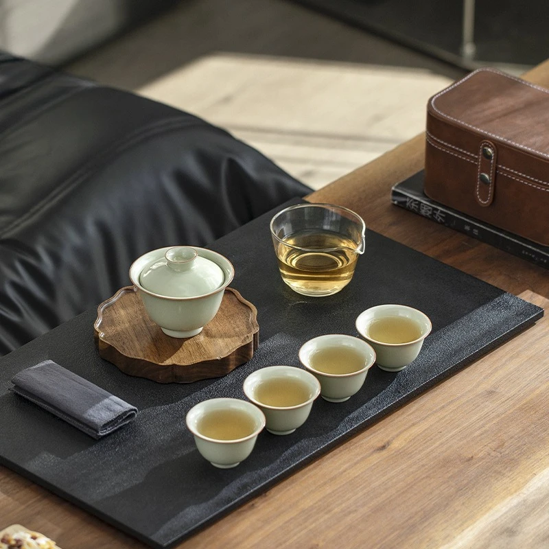 Fulan Ru kiln cover bowl travel tea set one pot four cups portable outdoor