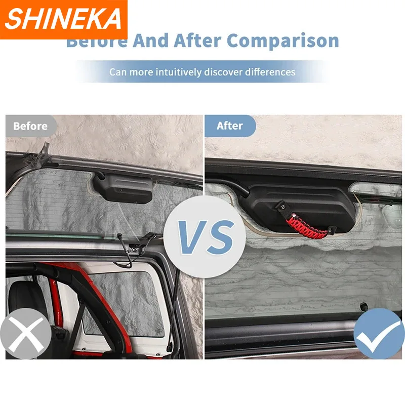 SHINEKA Car Interior Tailgate Glass Handle With Hole Rear Windshield Grab Handle Accessories For Jeep Wrangler JL 2018-2024 Up