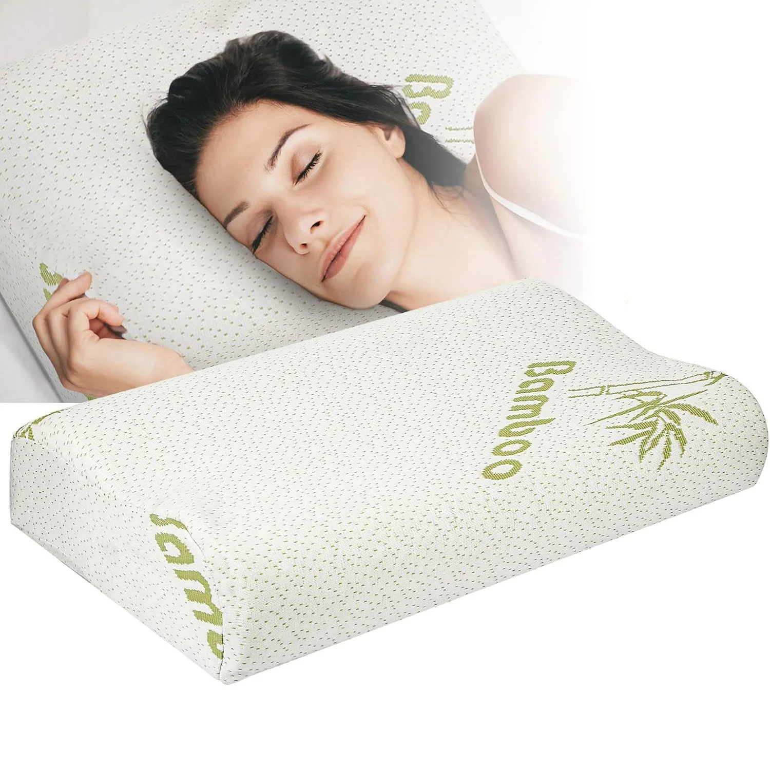 Cervical Neck Support Memory Foam Pillow, Ergonomic Contour for Side Back Stomach Sleepers, Breathable Bamboo Cover for Sleep