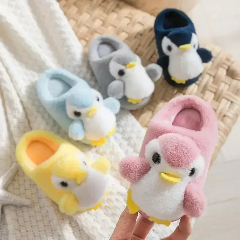 Baby Cute Cartoon Penguin Slippers Children Boys Girls Winter Slippers Kids Indoor Warm Fur Shoes Child Home Floor Footwear