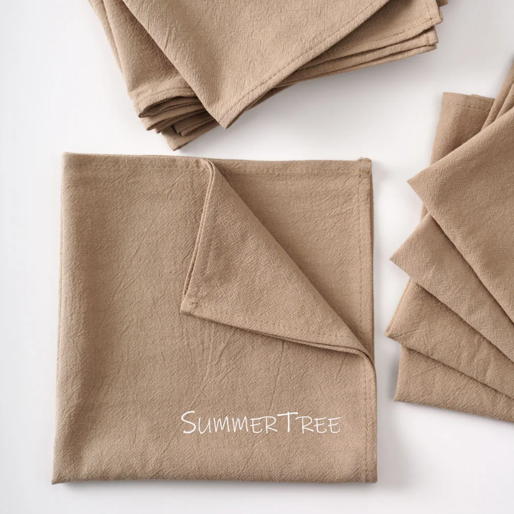 10 Pack 40x40cm Napkins Washed Cotton Cloth Plain Vintage Style Soft Tea Towels Place Mats for Home Wedding Party Table Decor