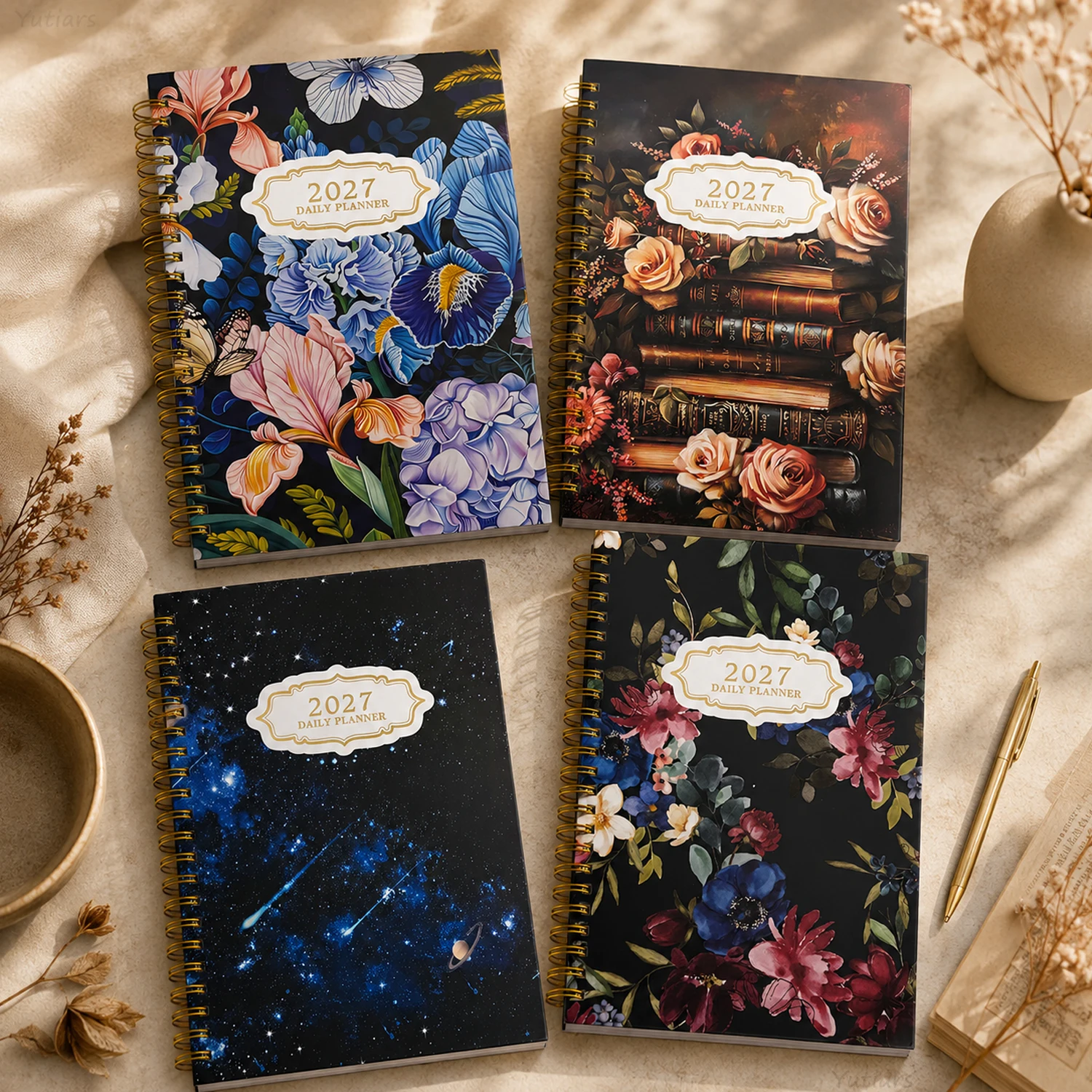 2027 Floral Art Spiral Planner, Vintage Oil Painting Cover Monthly Weekly Daily Organizer Notebook for Work Study Gift