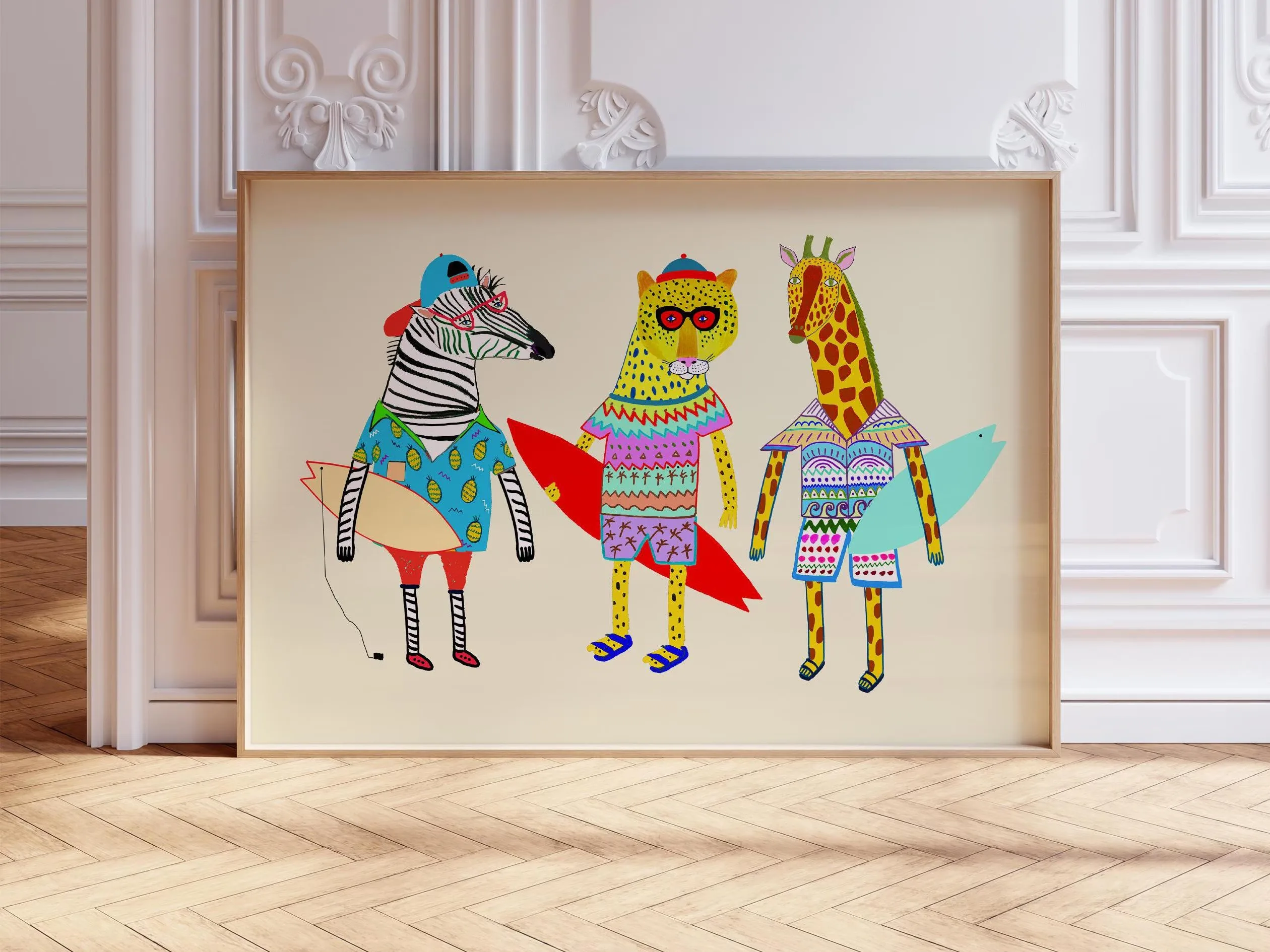 Surfer Dudes Art Print Illustration Poster and Print Nursery Wall Art Canvas Painting Picture for Kids Room Kitchen Decor
