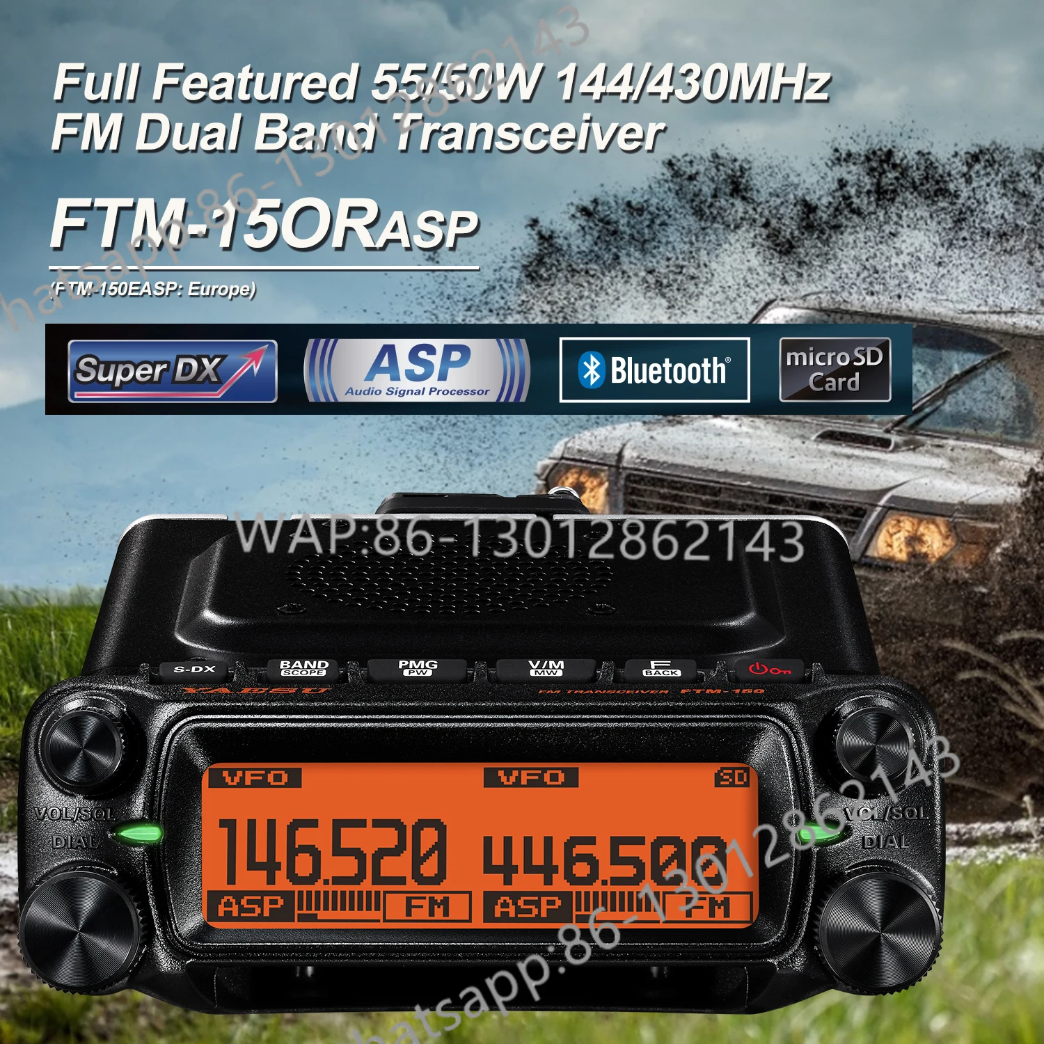 Yaesu FTM-150E ASP Mobile 144/430MHz FM VHF 55W/ UHF 50W Dual Band Transceiver FTM-150 Air Band Receive Front Panel Separation
