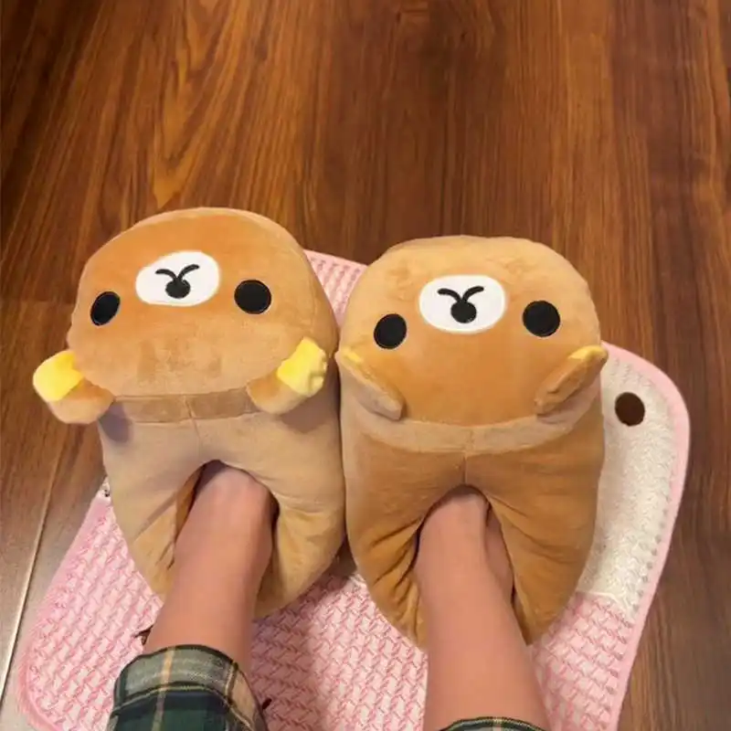 Rilakkuma chinelos y2k kawaii dos desenhos animados anime japão tudo incluído pe geada pelúcia interior casa plana anti deslizamento casal chinelos bonito