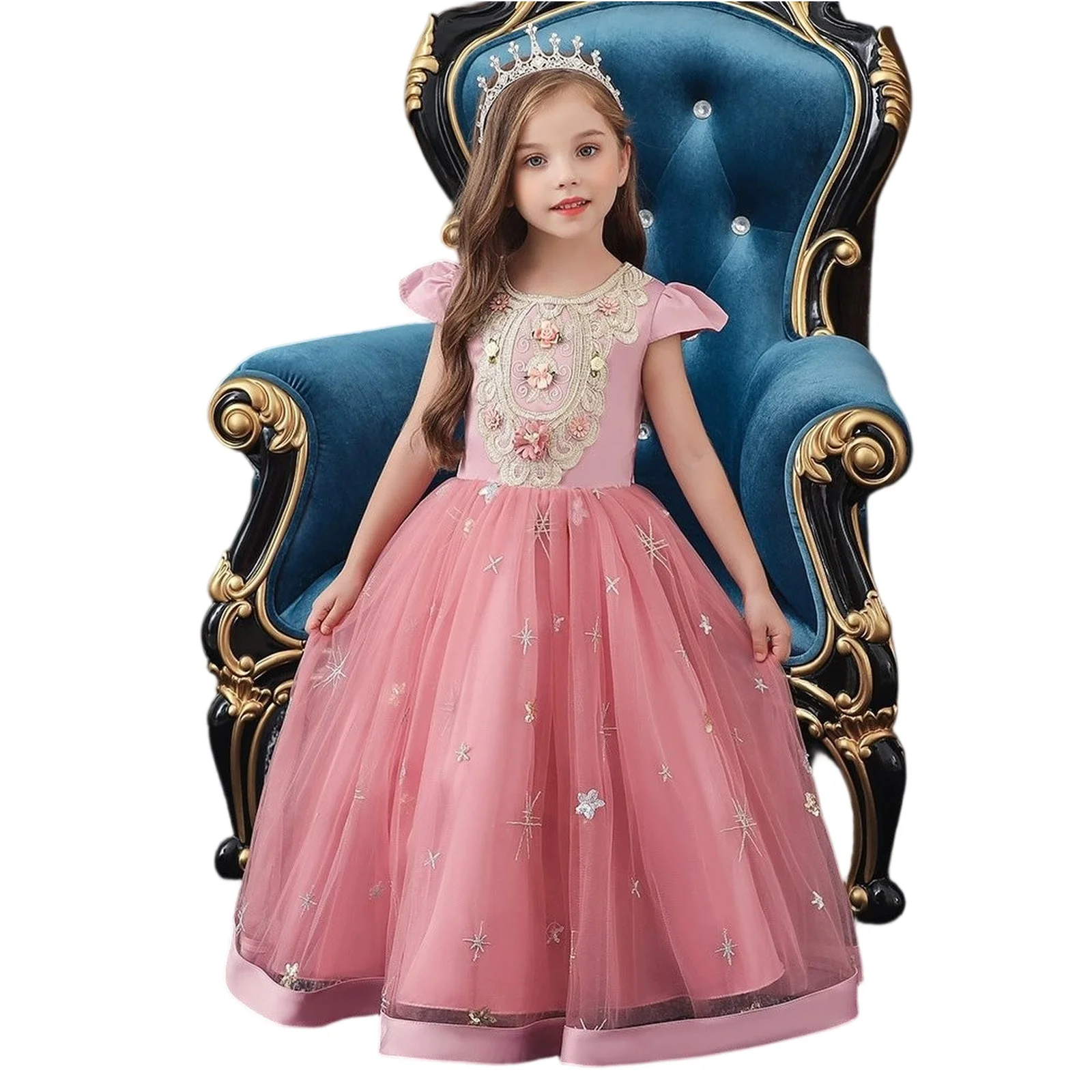 

Горячий элегантный и красивый детский однотонный детский костюм для торжественных мероприятий, платье с цветочным узором для девочек на свадьбу, простой дизайн, платье 2025