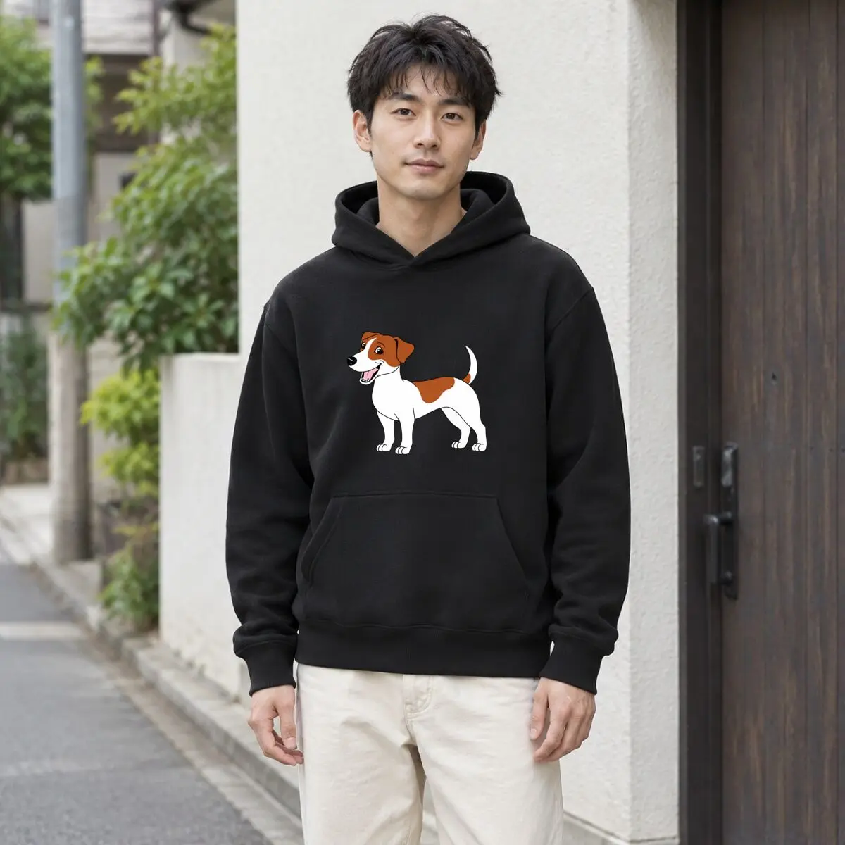 Russell Terrier Puppy Cartoon Dog Illustration Autumn and winter new men's and women's hooded sweatshirts