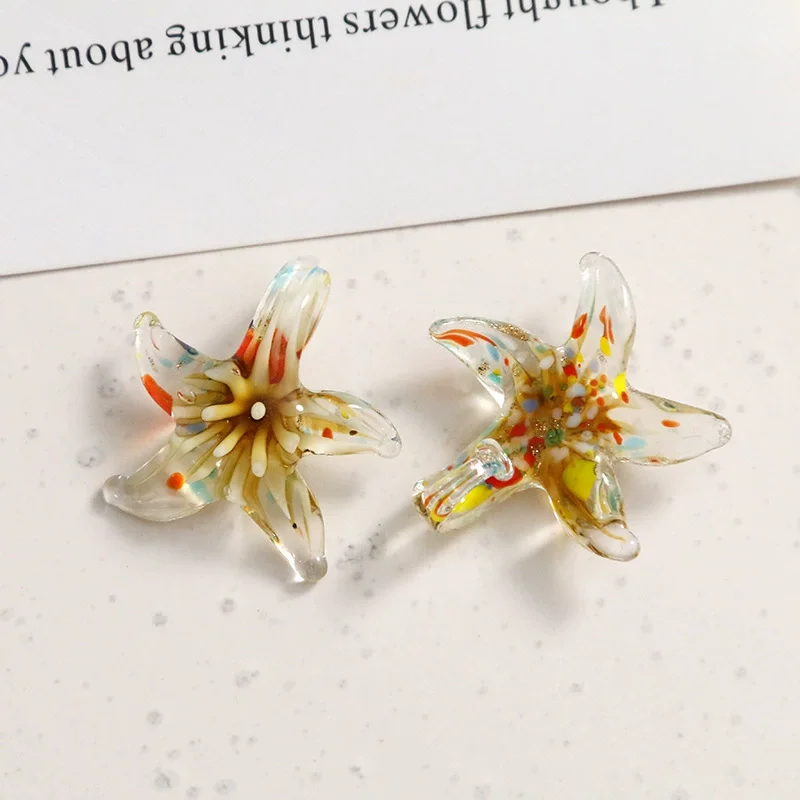 6PCS 29x29mm Murano Lampwork Glass Summer Beach Starfish Butterfly Pendant Necklace For Women Gift Sands Mix Color Jewelry
