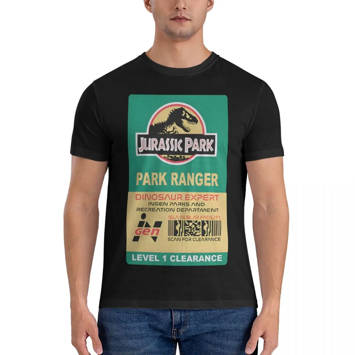 Parkranger Card T Shirt Men's Cotton Fashion T-Shirt O Neck Jurassic Park Dinosaurs Film Tees Short Sleeve Tops 6XL