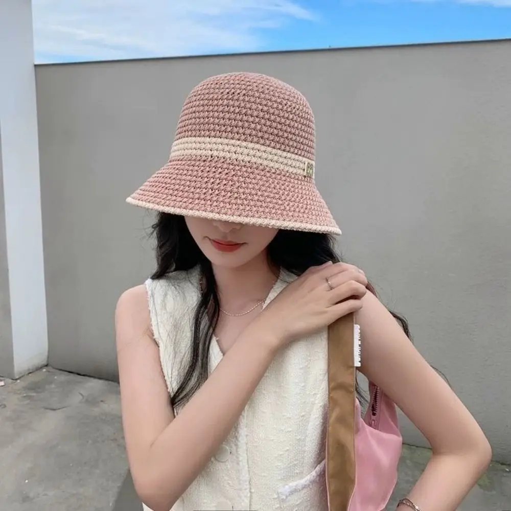 Fashion Knitted Bucket Hat Breathable Hollow Fisherman Hat Foldable Sun Hat Beach