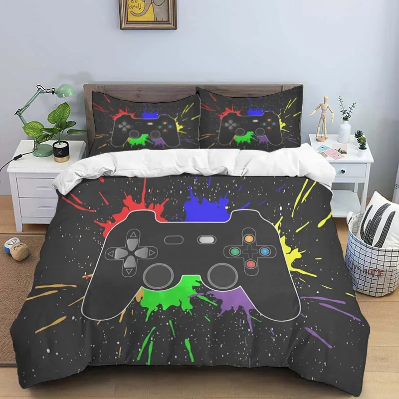 Game Controller Patterns Comforter Bedding Set,Duvet Cover Bed Set Quilt Cover Pillowcase,King Queen Size Bedding Set