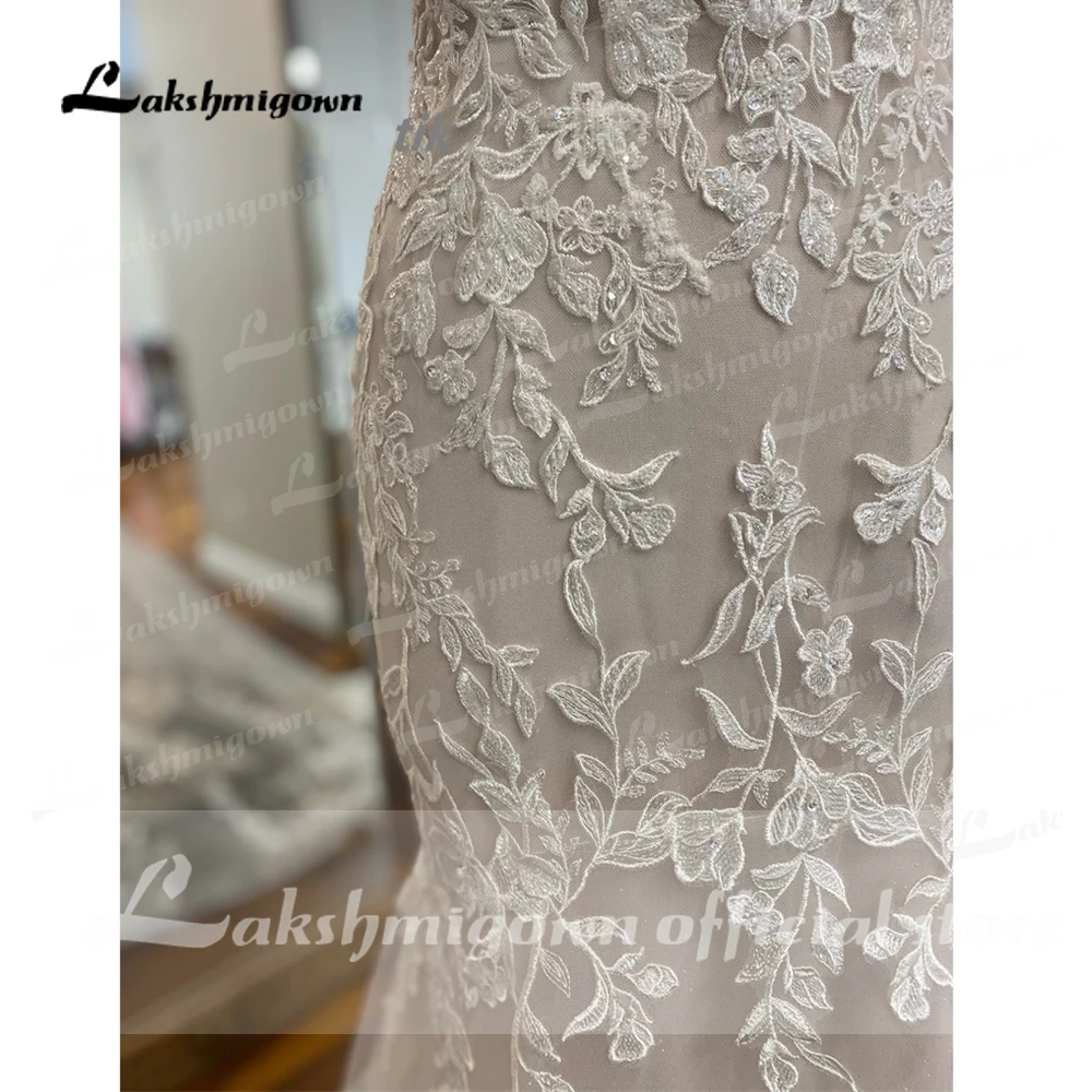 Lakshmigown ลูกไม้แต่งงานชุดเมอร์เมดสแควร์คอสายรัดต่ำ V V V V V V V V V V V V V V V V V V Floral Lace Appliques Vestidos De Noiva ชุดเจ้าสาว