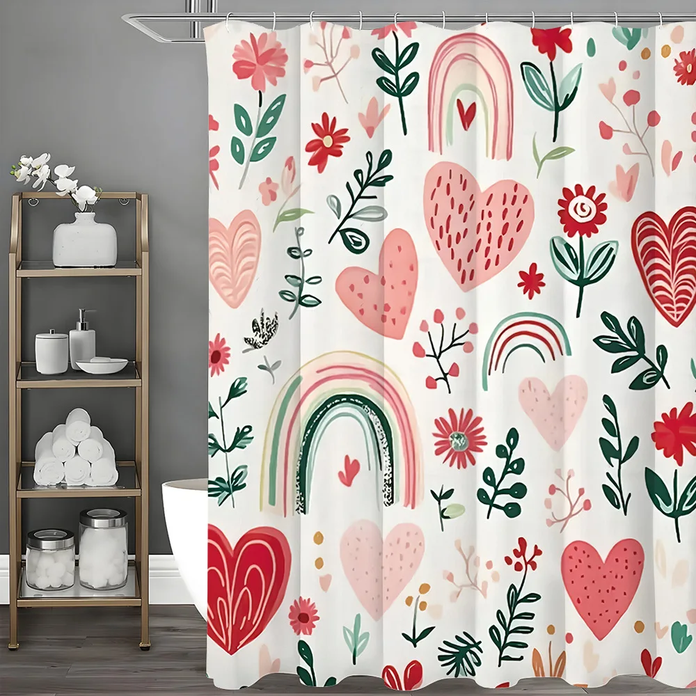 Painted hearts and rainbows Shower Curtain Washable Dirt-Resistant Shower Head waterproof Polyester Bath Curtain For Home Decor