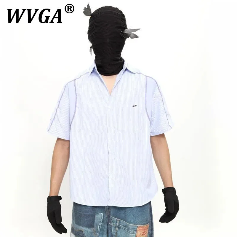 

WVGA Spring Summer New Man High Street Striped Original Design Fashion Short Sleeve Shirts Niche Chic Casual Shirt Ins Y2K W8930