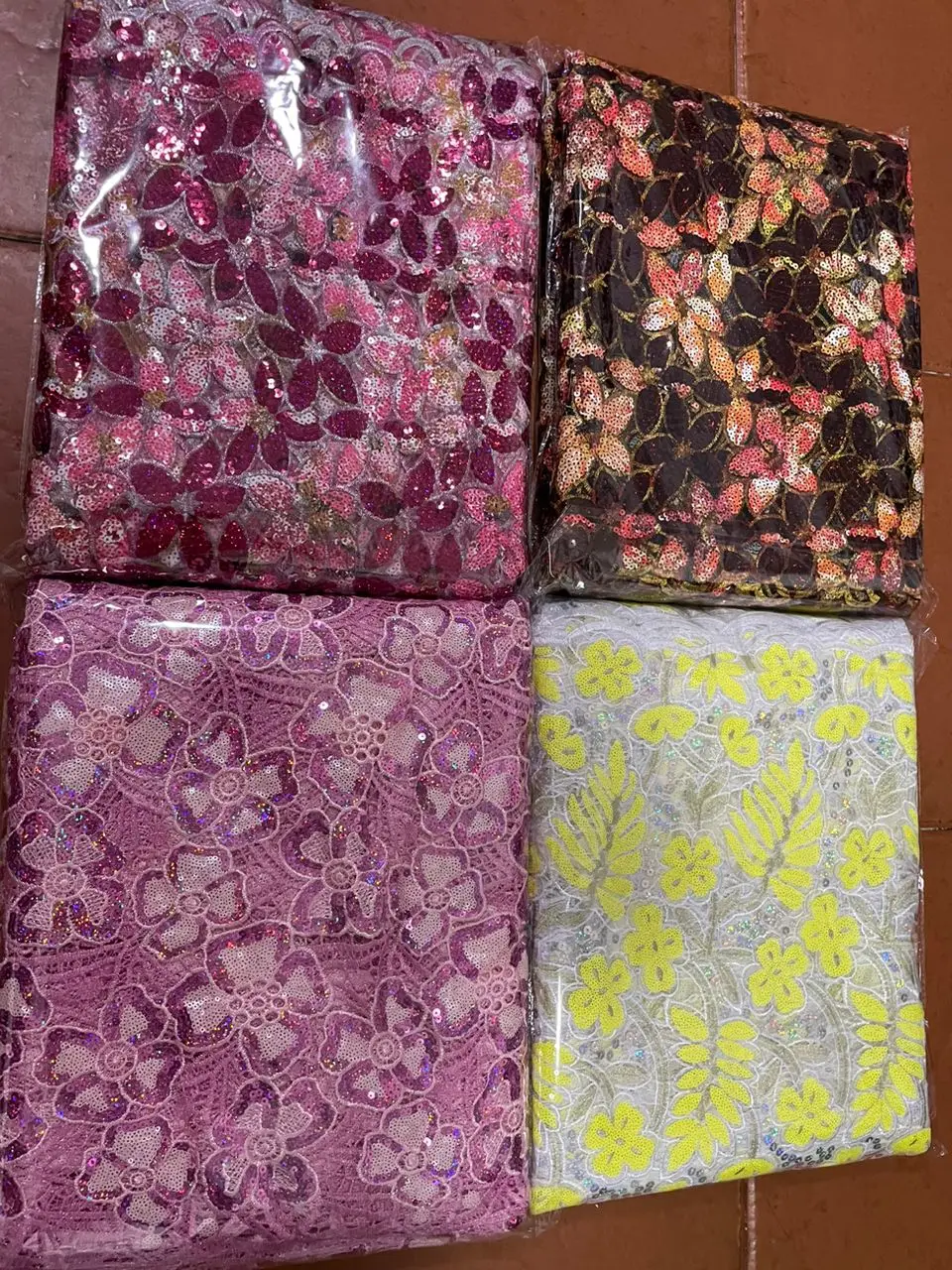 Nigerian Sequins Lace Fabric, African Guipure Cord Lace Material, 5Yards, Matching Sego Headtie, Embroidery, Newest, 2Pcs