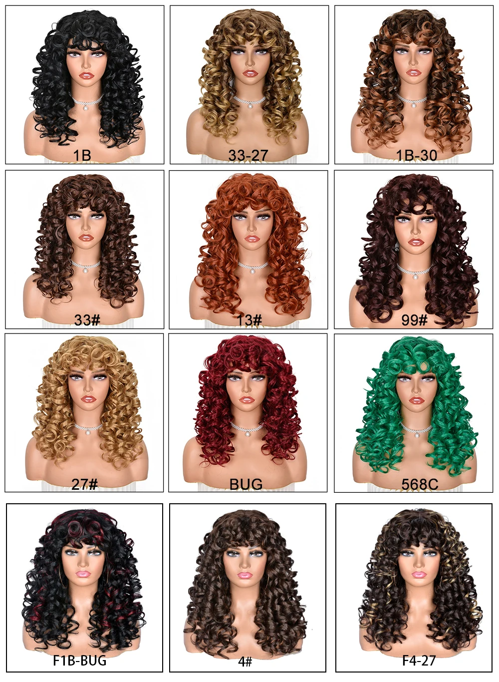 Curly Wig Big Curly Wigs for Black Women Long Curly Afro Wig with Bangs Synthetic Hair Replacement Wigs for Cosplay and Daily