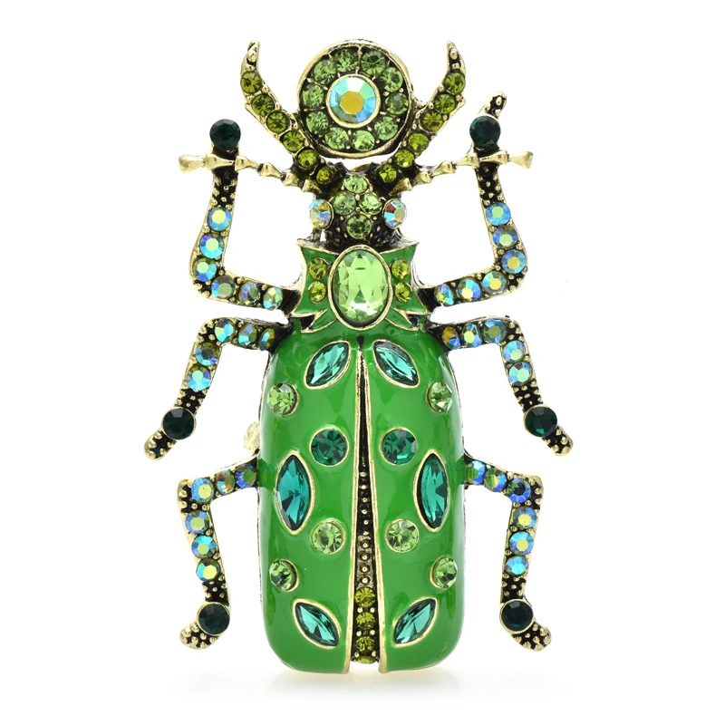 Wuli&baby Big Enamel Beetle Brooches For Women Unisex 4-color Rhinestone Lovely Insects Party Office Brooch Pins Gifts