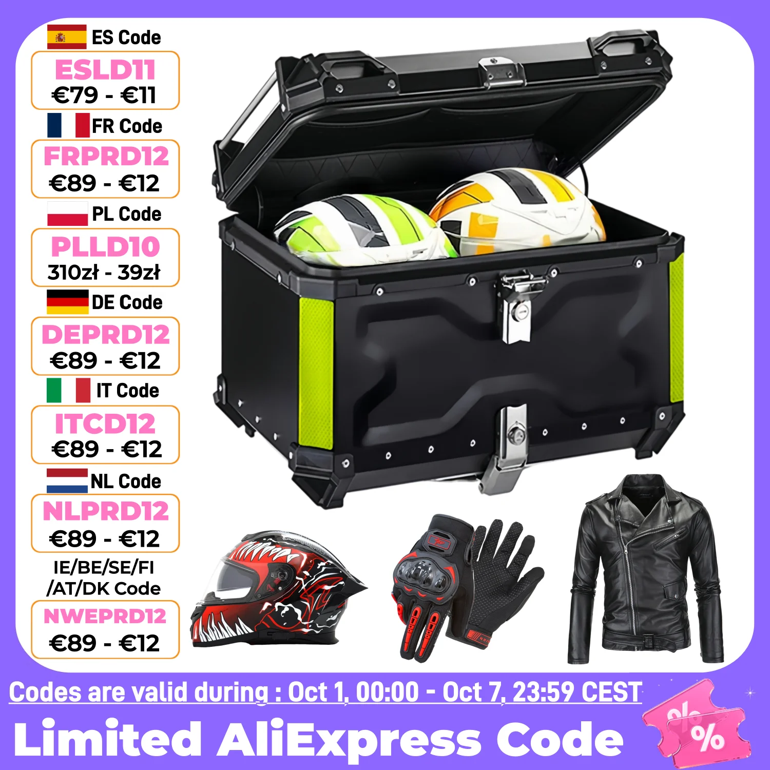 Bauletto Moto in Alluminio 65L, 55L, 45L, Baule Posteriore Impermeabile per Casco, Valigia Posteriore, Bauletto Attrezzi a Sgancio Rapido