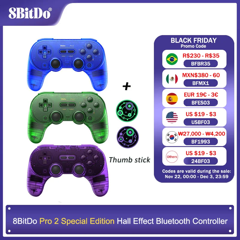 8Bitdo Pro 2 Hall Effect Joystick Bluetooth Controller Wireless Gamepad for Switch PC macOS Android Steam Raspberry Pi