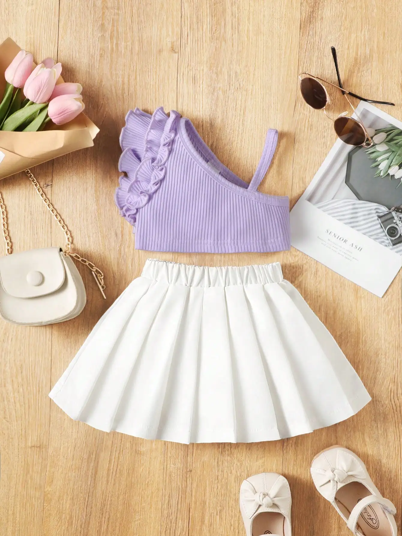 Summer baby fashion two-piece dress casual sleeveless set skirt pleated skirt