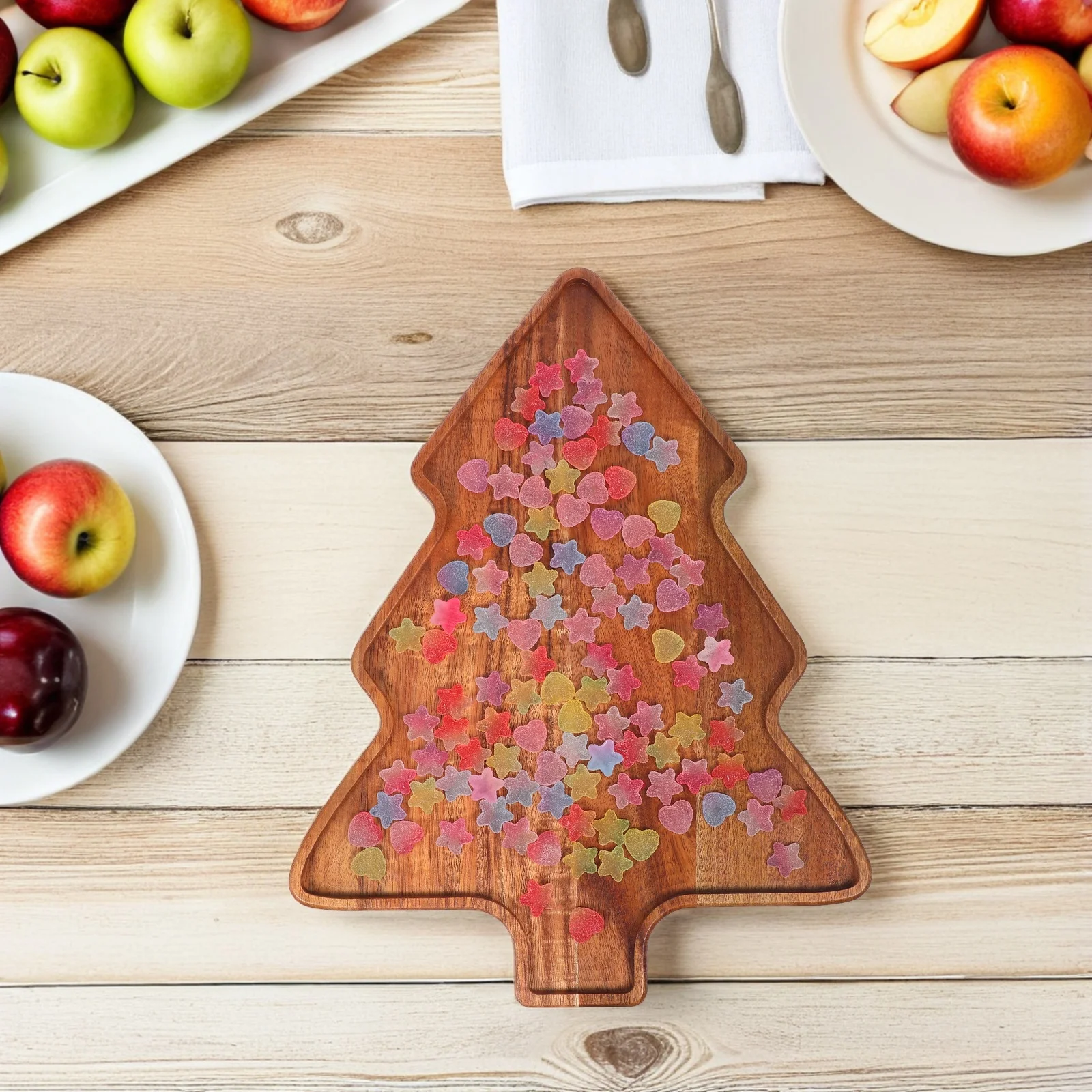 

Christmas Tree Serving Tray Acacia Wood Festive Holiday Appetizer Snack Dessert Party Platter Tree Tray Wood Trays for Decor