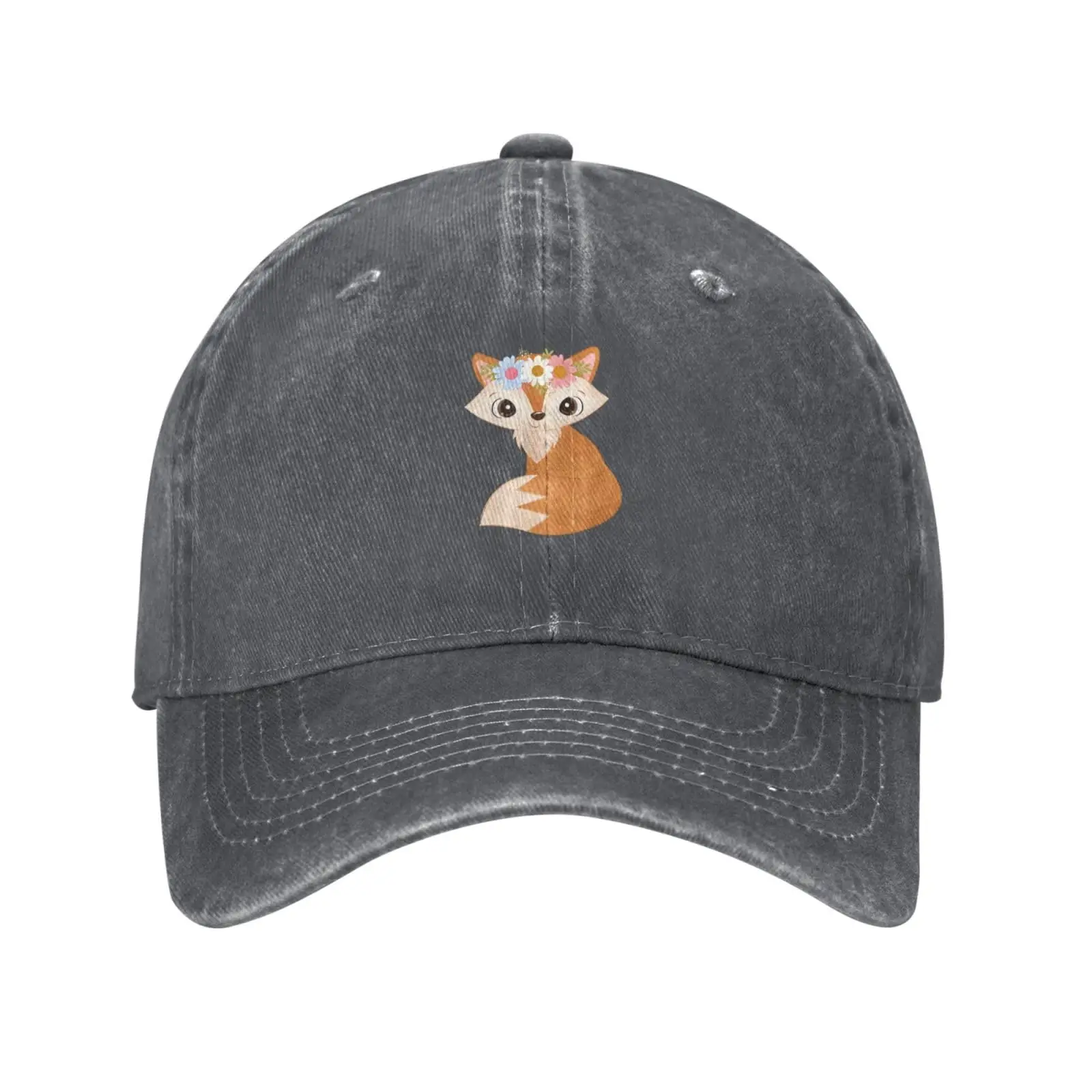 Cute Fox with Flowers Baseball Cap for Men Women Vintage Trucker Hat Golf Hats Dad Hat