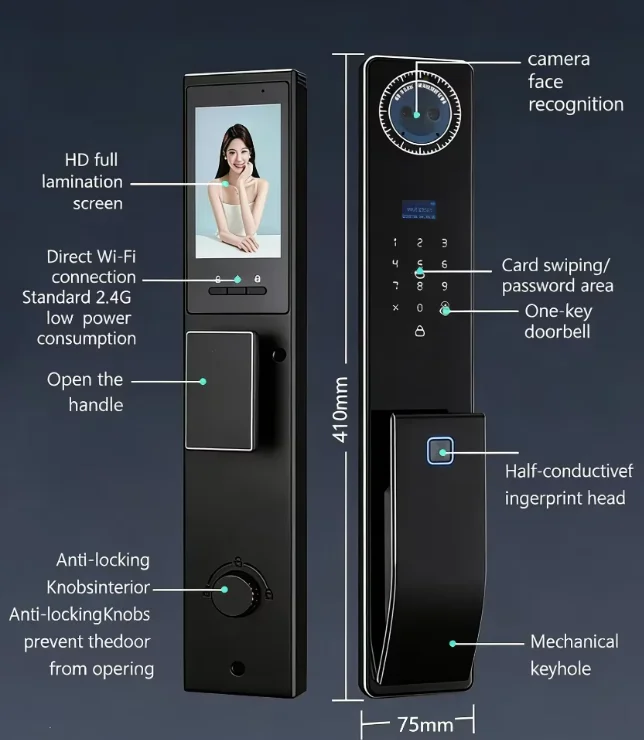 Smartier CNC Smart Lock 3D Face Palm Vein Fingerprint WiFi Video Intercom Smart Door Lock with 4.5 Inch HD Screen