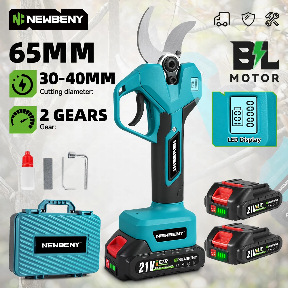 NewBeny 65mm Bürstenlose Elektrische Astschere 2 Gänge Obstbaum-Bonsai-Schere Elektrowerkzeug für Makita 21V Akku