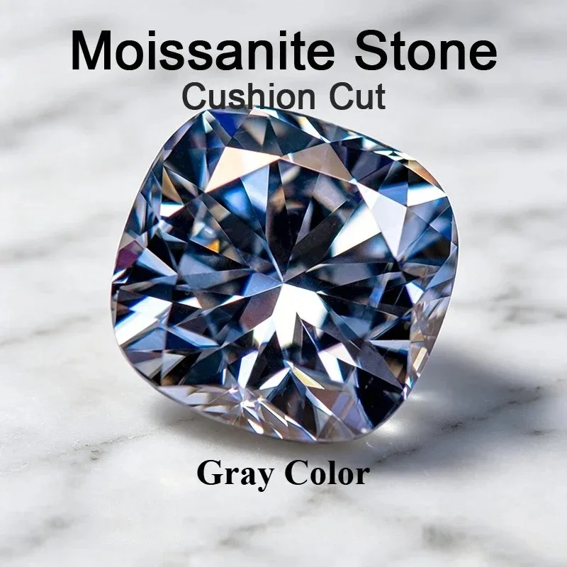 Moissanite Stone Cushion Cut Gray Color Lab Grown Gemstone for DIY Charms Jewelry Ring Necklace Earrings Making with Certificate