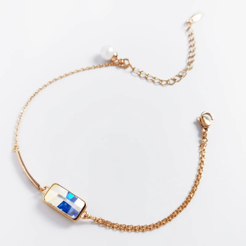 ผู้หญิงสร้อยข้อมือคริสตัลออสเตรียสำหรับสาววันวาเลนไทน์ Bijoux ของขวัญยอดนิยมสี่เหลี่ยมผืนผ้ากำไลเครื่องประดับ