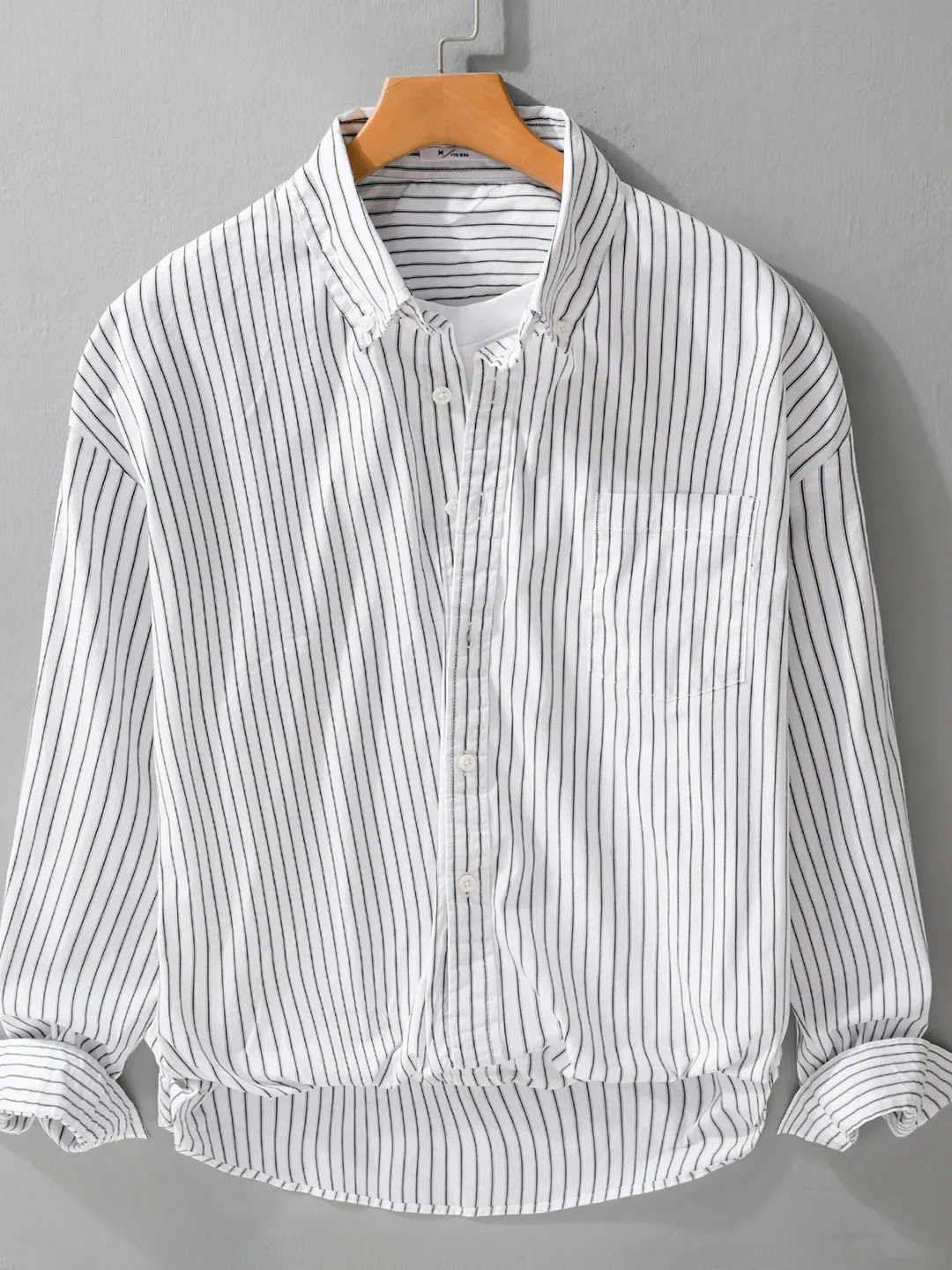 Men's Casual Long Sleeve Shirt Jacket Vertical Stripes Slimming Collar Vintage Japanese Style Breathable Comfortable Cotton B...