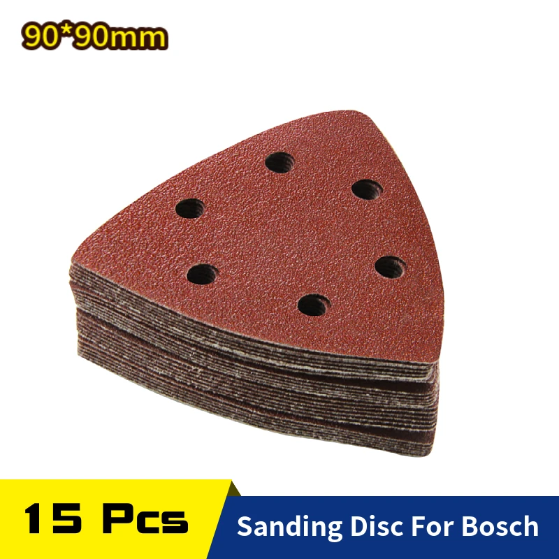 15 Pcs 90*90*mm 6 Hole Sanding Sheets Triangle Sandpaper Hook  Loop 60 -240 Grits Abrasive Sanding Disc For Wood Sanding