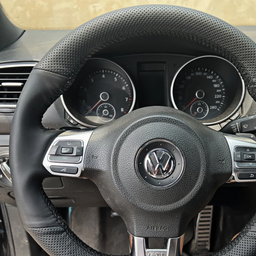 Customized Car Steering Wheel Braid Cover Hand Sewing Microfiber Leather For Volkswagen Golf 6 GTI MK6 / Polo GTI / Scirocco R