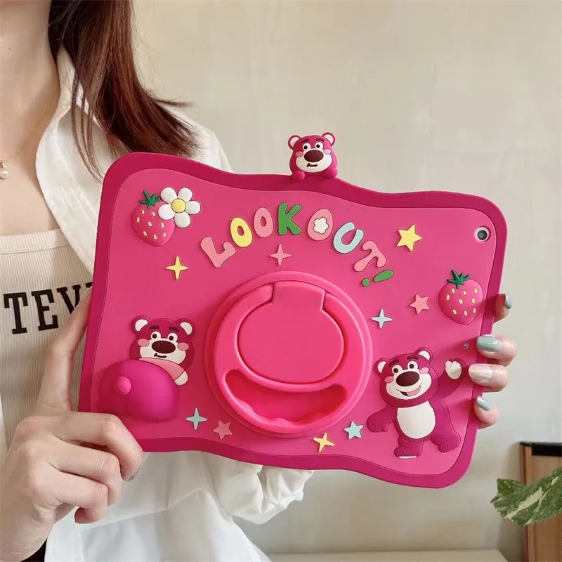

Disney Cute Lotso 360 Rotation Stand Corver For iPad 7/8/9/10th Case Pro 11 Mini 6 5 4 Air 5 4 10.9 Silicone Protective Case