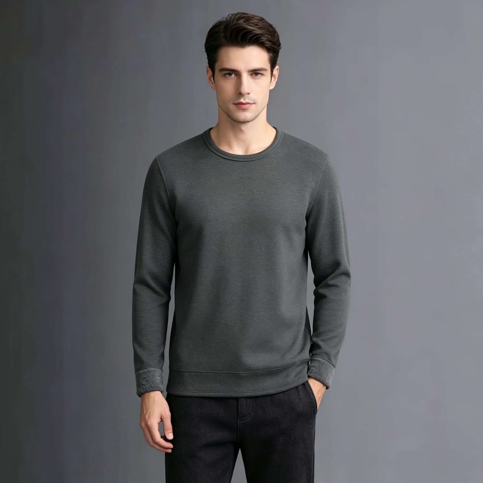 CHUANGERM 2026 Winter Men's Warm Tops Round Neck Fashion Long-Sleeved Thermal Underwear For Male