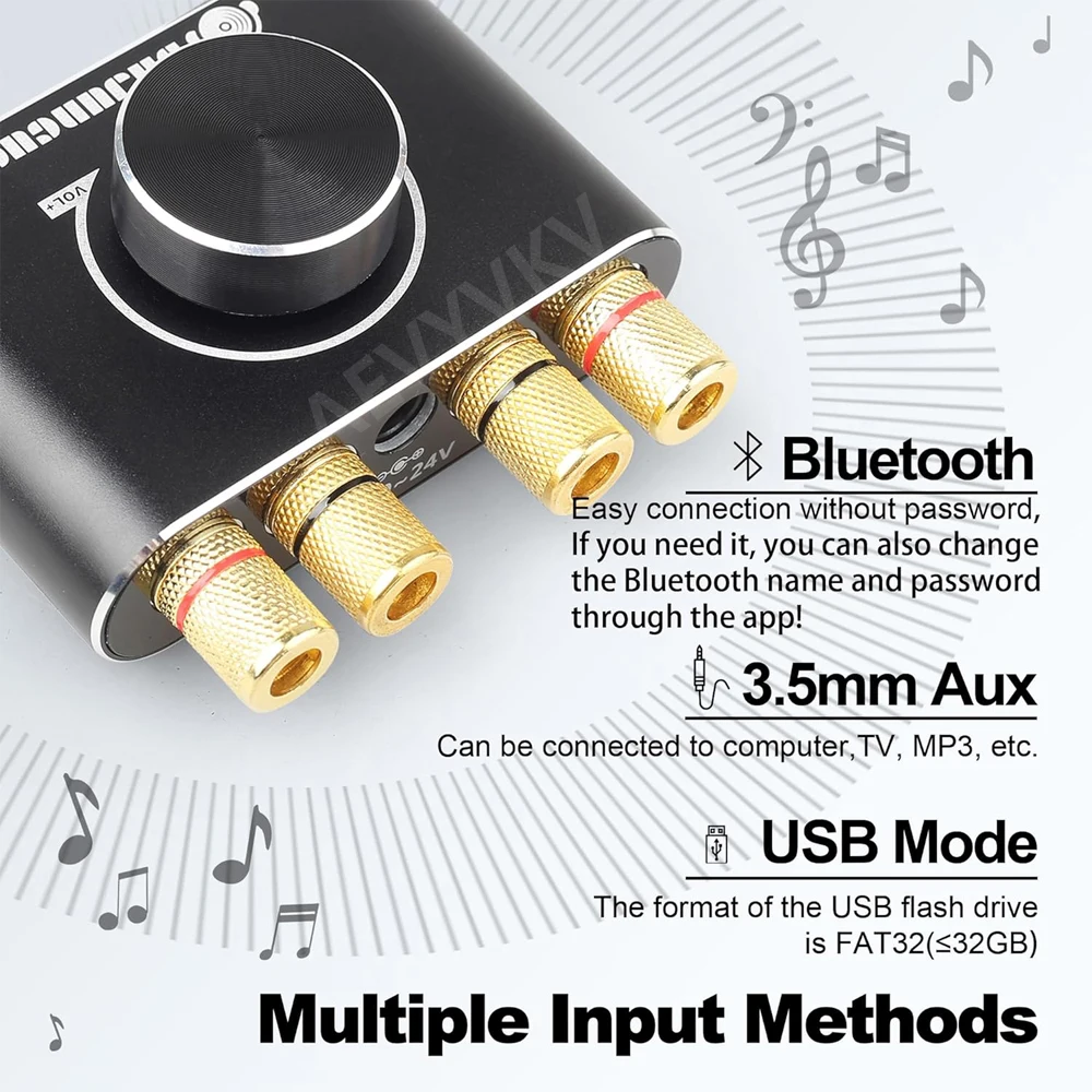 Amplifier Audio Bluetooth Mini Stereo HIFI Amplifier Digital Saluran 2.0 dengan Input AUX/USB/Bluetooth Penerima Audio Nirkabel UE